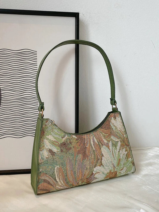 Floral Painting Zip Shoulder Bag, Mothers Day Gift For Mom