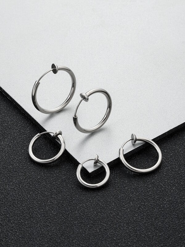 Fashionable and Popular 5pcs Men Minimalist Hoop Earring Stainless Steel Punk Hip Pop Style for Jewelry Gift and for a Stylish Look