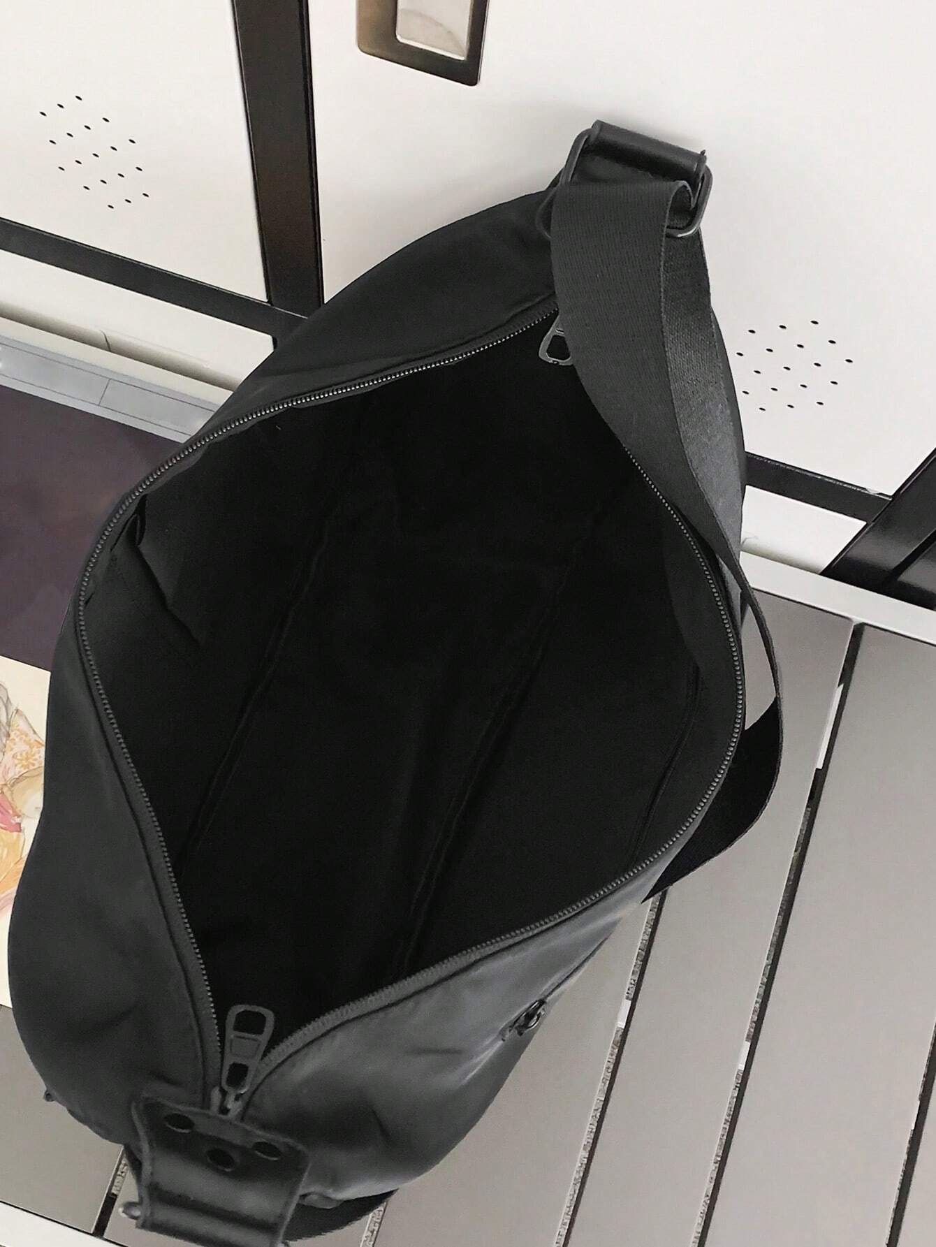 Polyamide Hobo Bag Zipper Adjustable Strap Black
