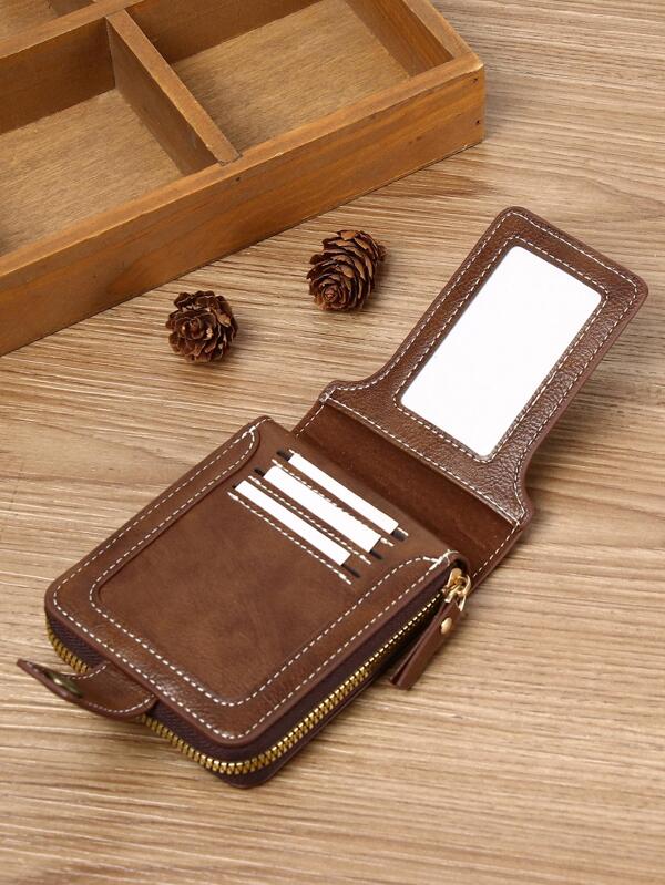 Solid Color Small Wallet Zipper Around Credit Card Small Purse Bifold Small Pouch Men Wallet