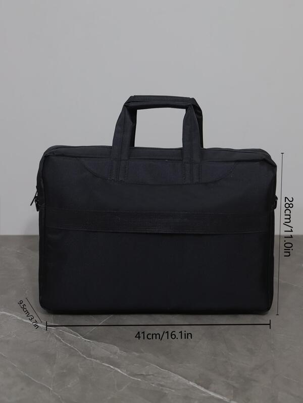 Black Classic Briefcase Letter Detail Double Handle Zipper Polyester Unisex