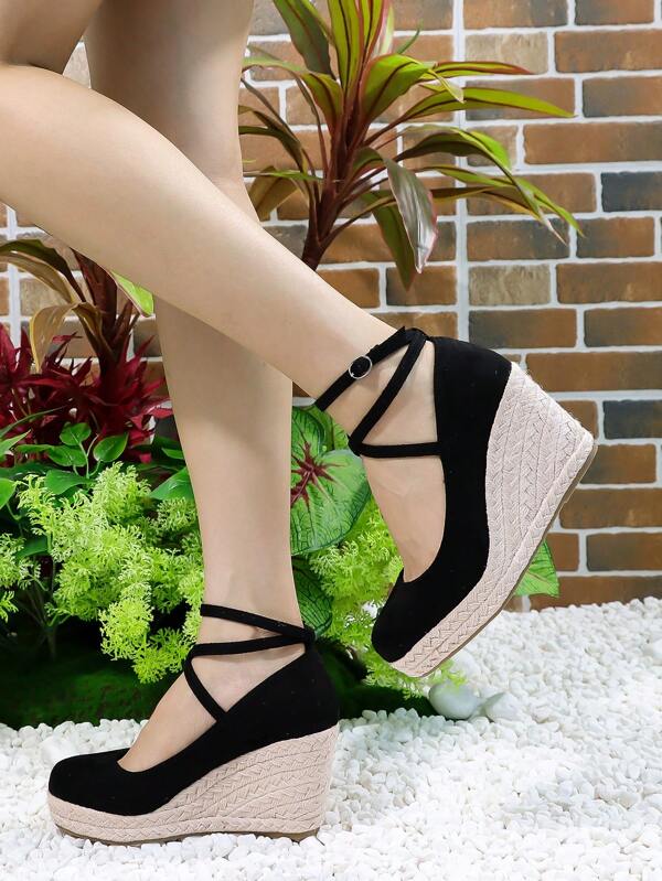 Women Minimalist Espadrille Ankle Strap Court Wedges, Vacation Outdoor Wedge Shoes