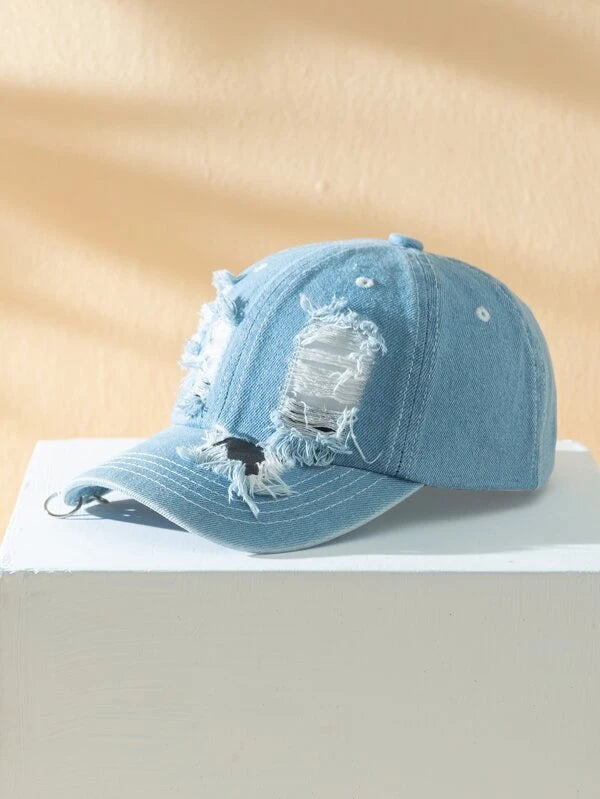 Men O-ring Decor Ripped Baseball Cap