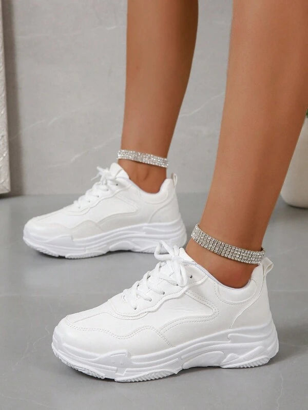 Women Minimalist Lace-up Front Chunky Sneakers, Sporty Sneakers