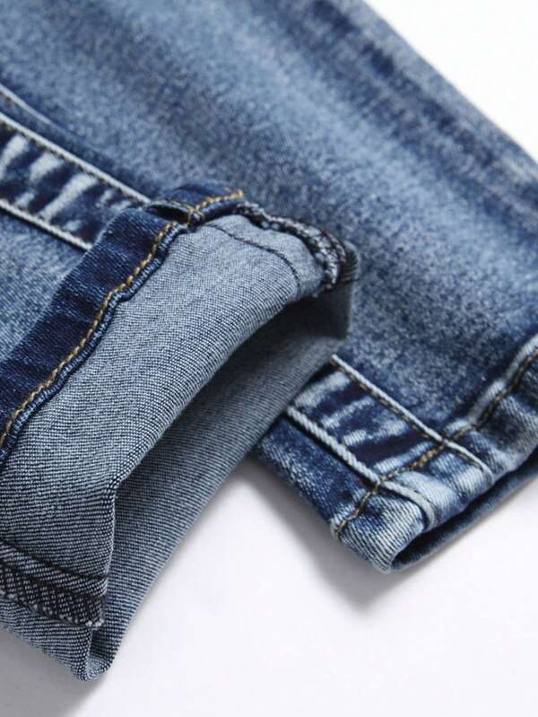 Men Cotton Cat Whisker Washed Skinny Jeans