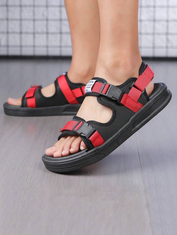 Men Letter Patch Decor Hook-and-loop Fastener Sport Sandals, Sporty Outdoor Sandals