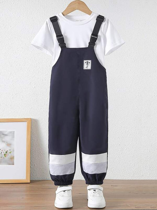 Toddler Boys Letter Patched Detail Buckled Overall Without Tee