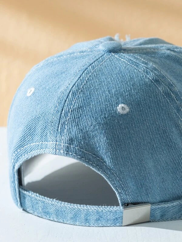 Men O-ring Decor Ripped Baseball Cap