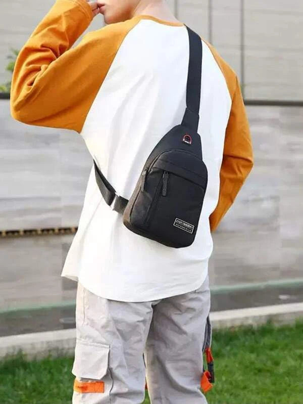 Mini Men Earphone Hole Detail Sling Bag Chest Bag, Gift For Father