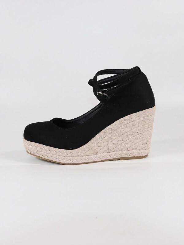 Women Minimalist Espadrille Ankle Strap Court Wedges, Vacation Outdoor Wedge Shoes