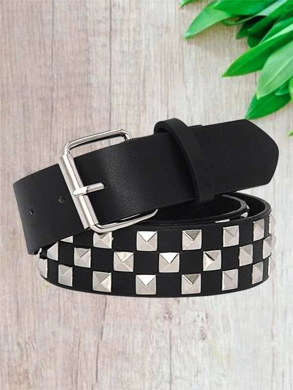 1pc Men Studded Decor Rectangle Buckle Fashionable Belt For Daily Decoration