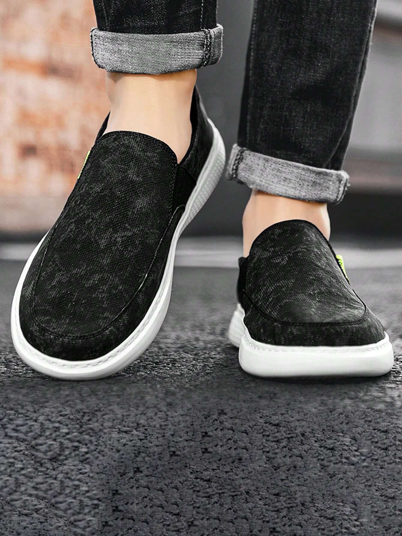 Fashion Black Loafers For Men, Letter Graphic Loafers