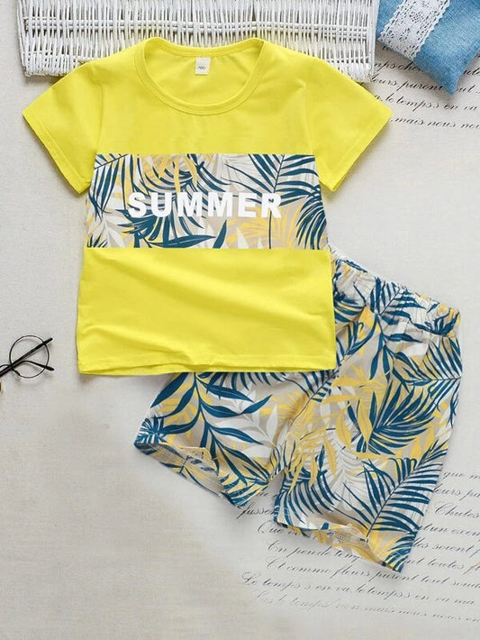 Toddler Boys Tropical & Letter Graphic Tee & Shorts