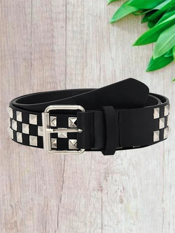 1pc Men Studded Decor Rectangle Buckle Fashionable Belt For Daily Decoration