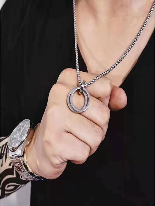 Ring Charm Necklace Silver Stainless Steel Fashionable Popular Jewelry Gift Party For Men