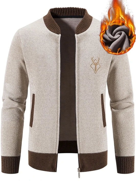 Manfinity Homme Men Elk Embroidered Contrast Trim Cardigan