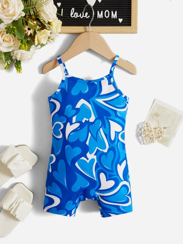 SHEIN Baby Heart Print Cami Romper