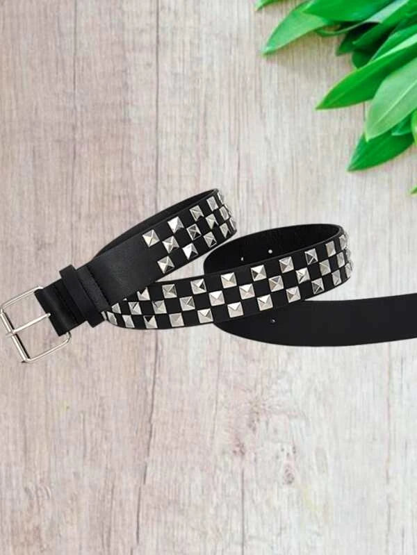 1pc Men Studded Decor Rectangle Buckle Fashionable Belt For Daily Decoration