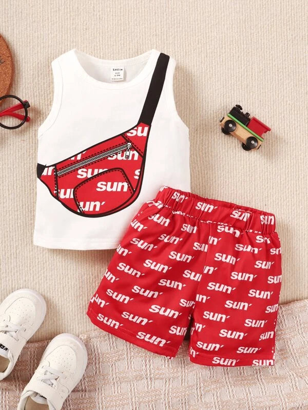 Baby Bag & Letter Graphic Tank Top & Shorts