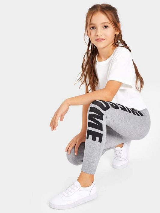 SHEIN Girls Letter Graphic Heather Grey Leggings