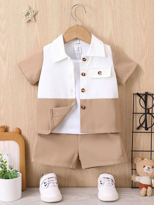 Baby Two Tone Flap Detail Shirt & Shorts Without Tee