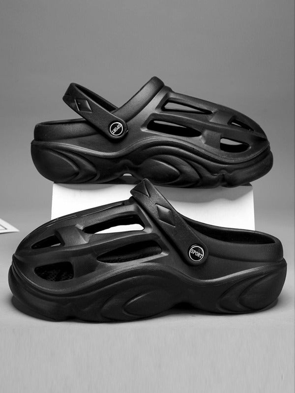 Men Hollow Out Clogs, Black Outdoor EVA Vented Clogs