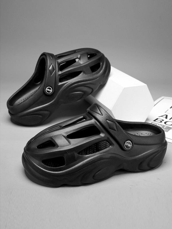 Men Hollow Out Clogs, Black Outdoor EVA Vented Clogs