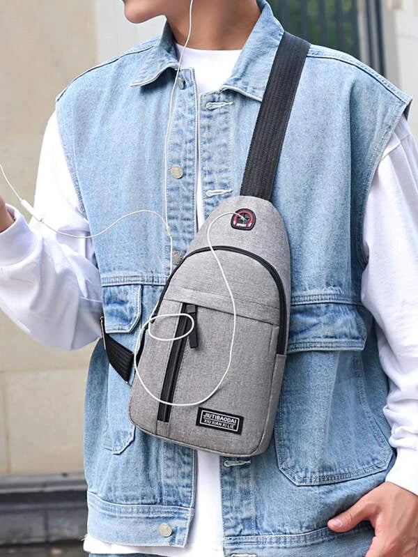 Mini Men Earphone Hole Detail Sling Bag Chest Bag, Gift For Father