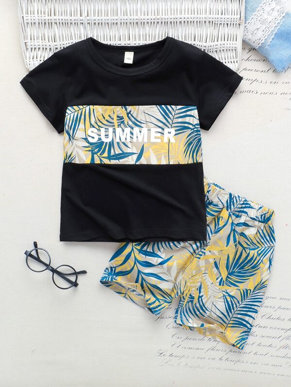 Toddler Boys Tropical & Letter Graphic Tee & Shorts