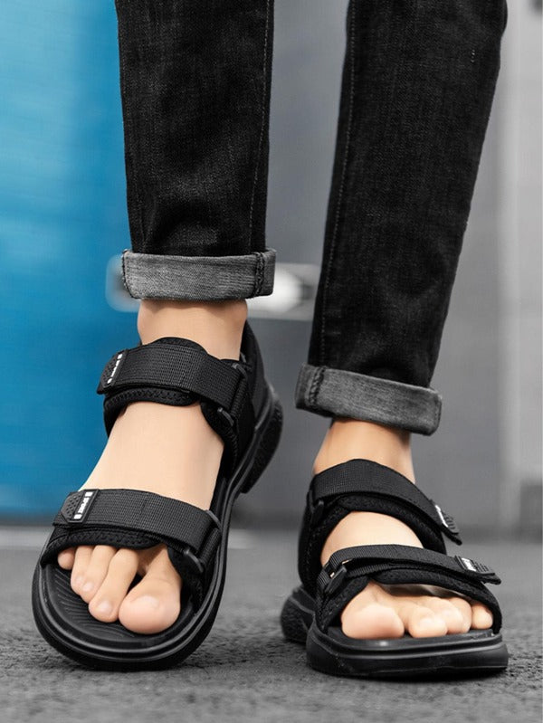 Men Letter Graphic Hook-and-loop Fastener Strap Sport Sandals, Sporty Outdoor Sandals