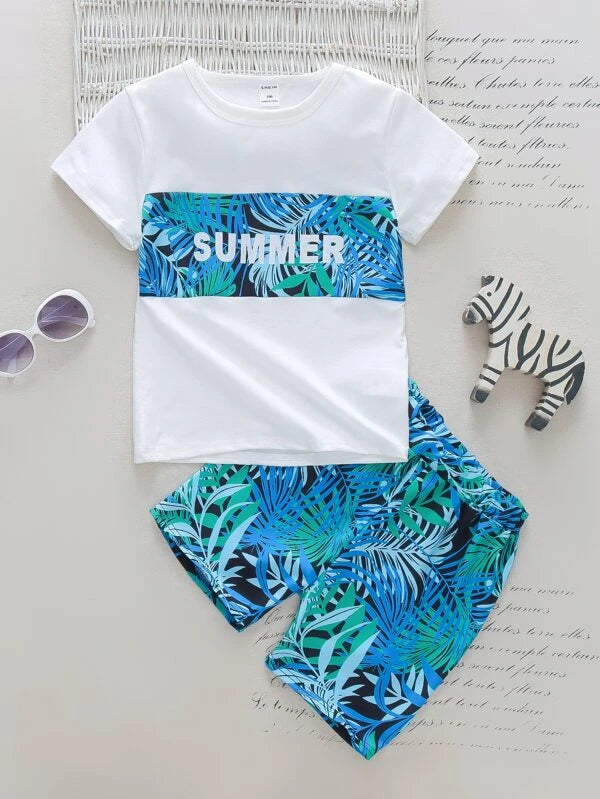 Toddler Boys Tropical & Letter Graphic Tee & Shorts