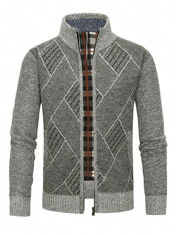 Men Geo Pattern Zip Up Cardigan