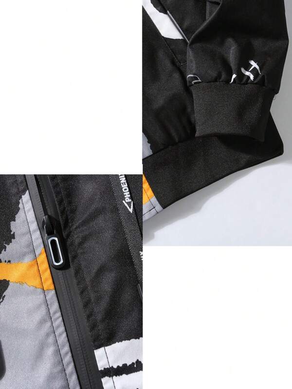 Men Letter Graphic Drawstring Hooded Jacket