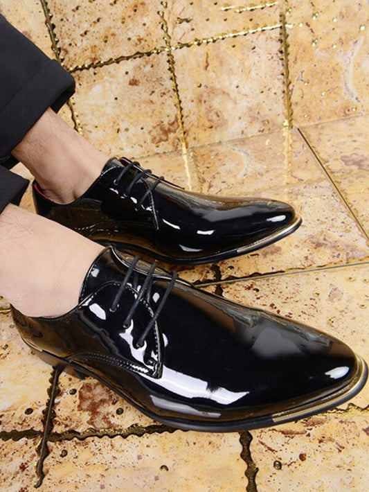 Men Comfortable Lace Up Design Dress Shoes, Business Black Derby Shoes