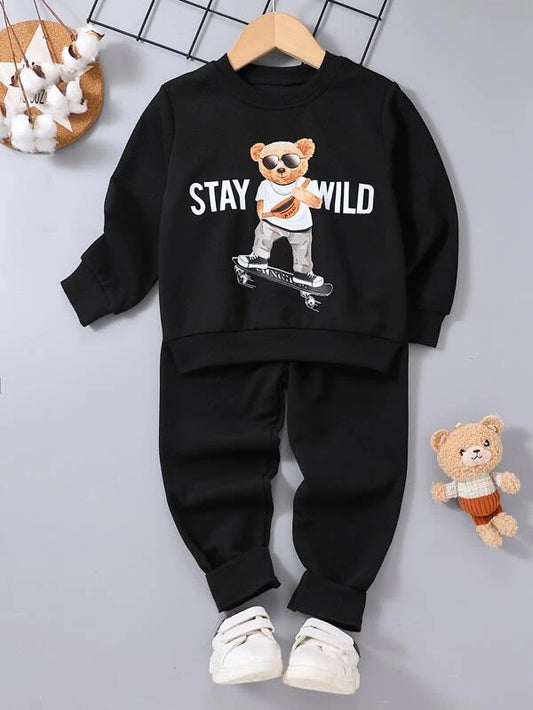 Toddler Boys Bear And Letter Graphic Pullover & Sweatpants