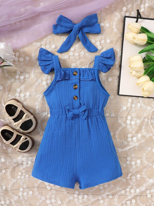 Baby Ruffle Trim Bow Front Romper