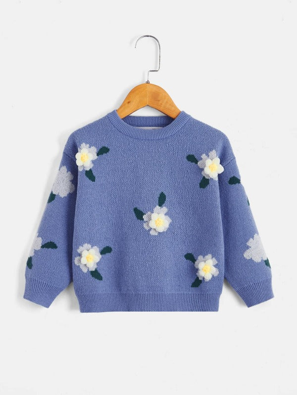 SHEIN Kids EVRYDAY Toddler Girls Floral Pattern Sweater