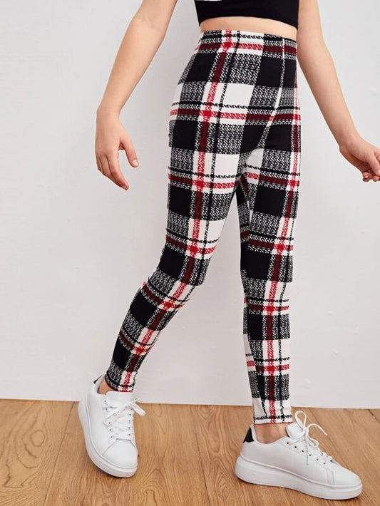 SHEIN Girls Plaid High Waist Leggings