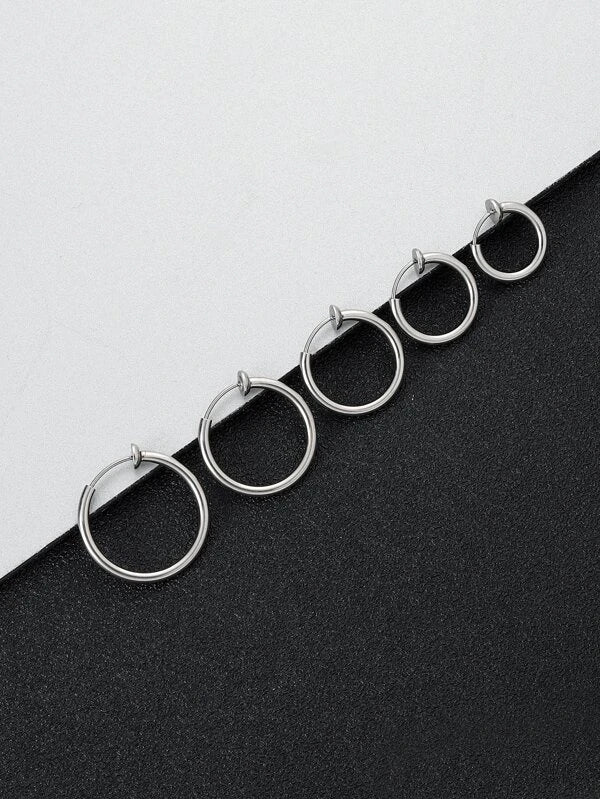 Fashionable and Popular 5pcs Men Minimalist Hoop Earring Stainless Steel Punk Hip Pop Style for Jewelry Gift and for a Stylish Look