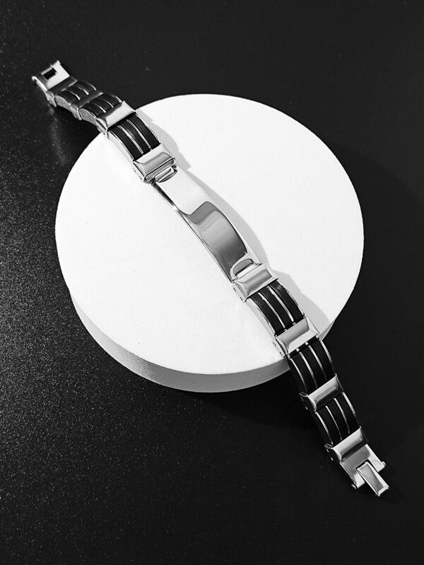 1pc Fashion Stainless Steel Rectangle Decor Bracelet For Men For Daily Decoration