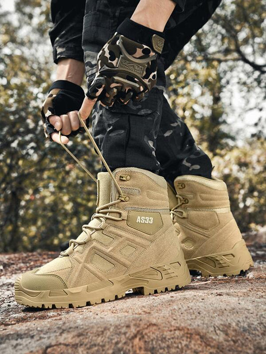 Men Letter Graphic Lace-up Front Hiking Boots, Sporty Outdoor Boots