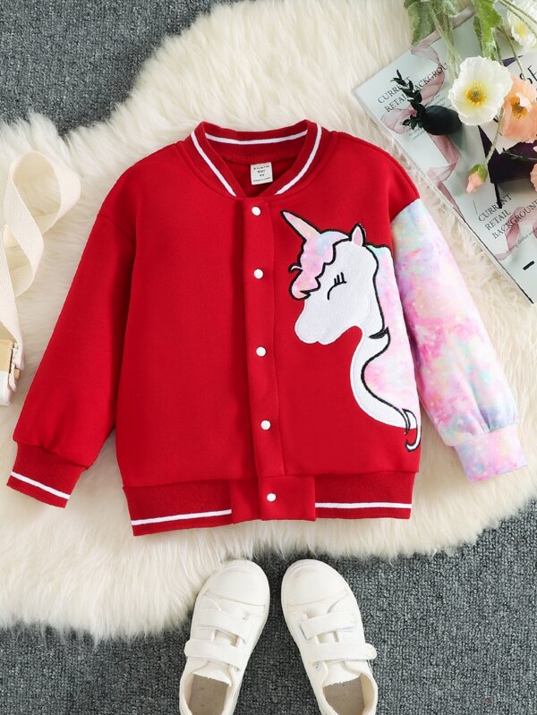 Toddler Girls Unicorn Embroidery Varsity Jacket