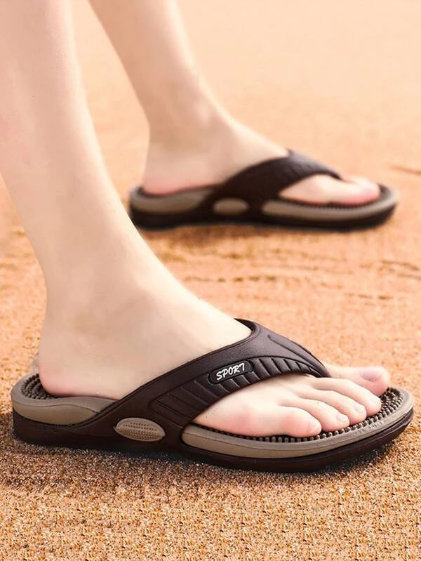 Cool Black Flip Flops For Men, Letter Graphic Toe Post Design Slippers