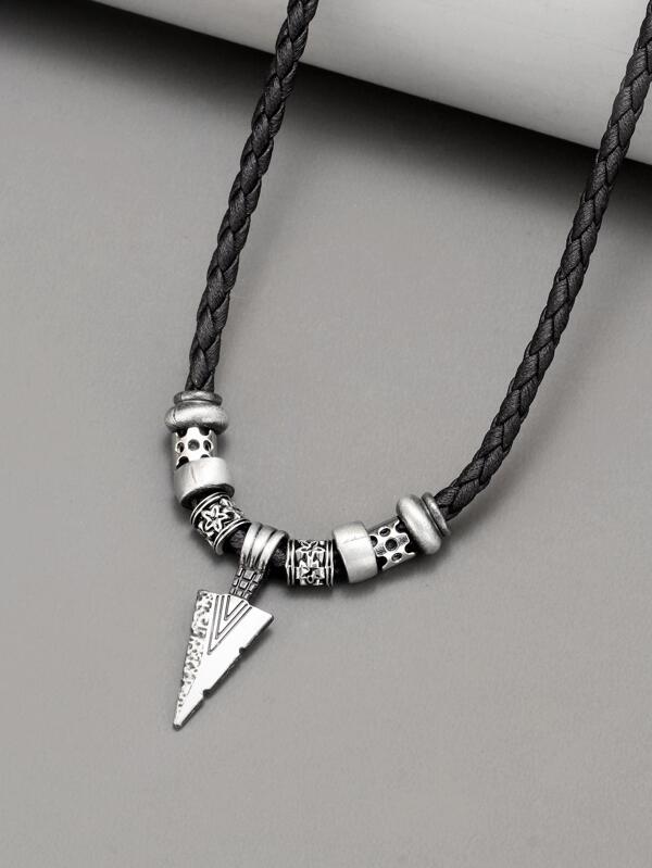 Men Textured Metal Triangle Charm Necklace