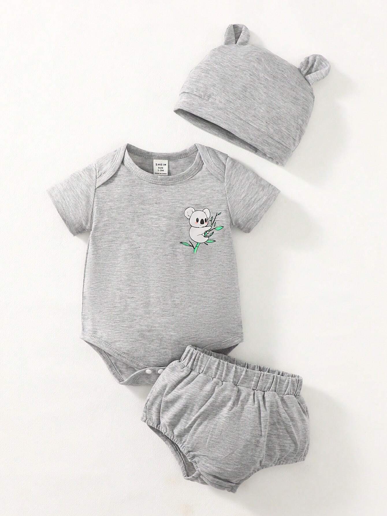 Newborn Baby 2pcs Cartoon Graphic Bodysuit & 1pc Jumpsuit & 1pc Shorts & 1pc Pants & Hat & Bib & Headband & Gloves & Socks & Bag Set