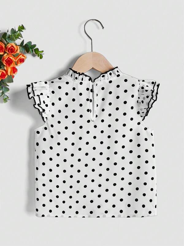 SHEIN Kids EVRYDAY Toddler Girls Polka Dot Print Ruffle Trim Mock Neck Top