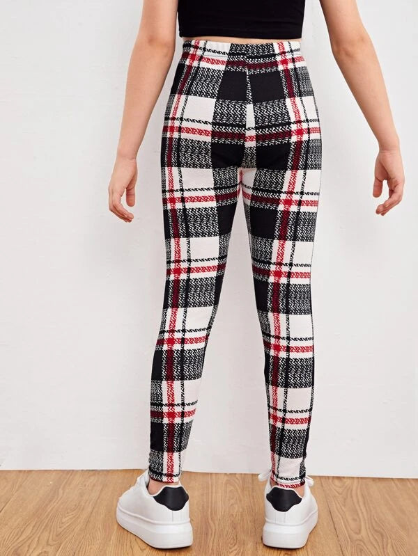 SHEIN Girls Plaid High Waist Leggings