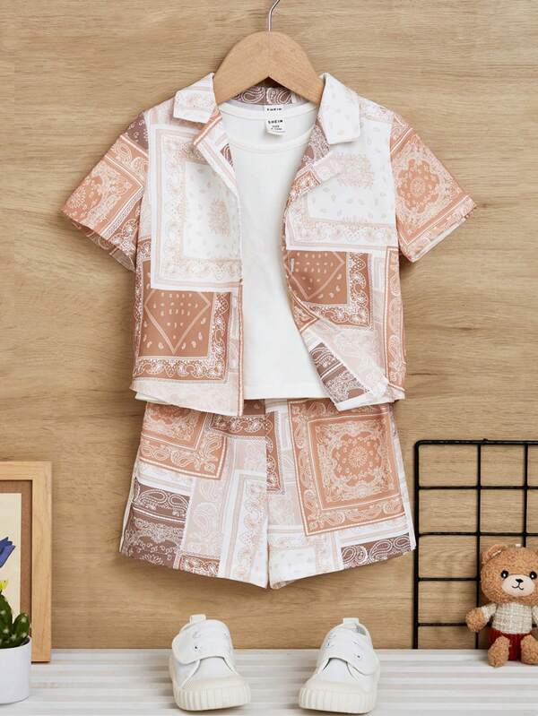 SHEIN Baby Boy Paisley Print Shirt & Shorts Without Tee