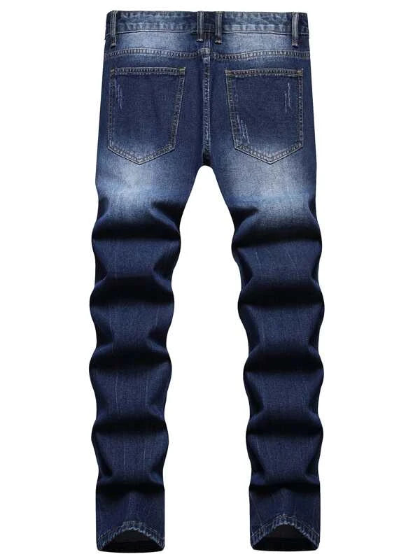 Men Cotton Ripped Cat Whisker Jeans