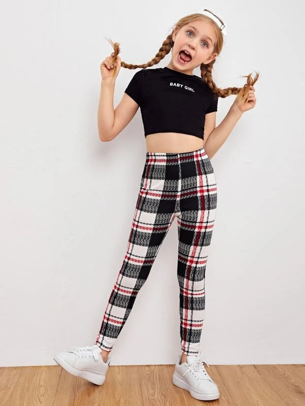 SHEIN Girls Plaid High Waist Leggings